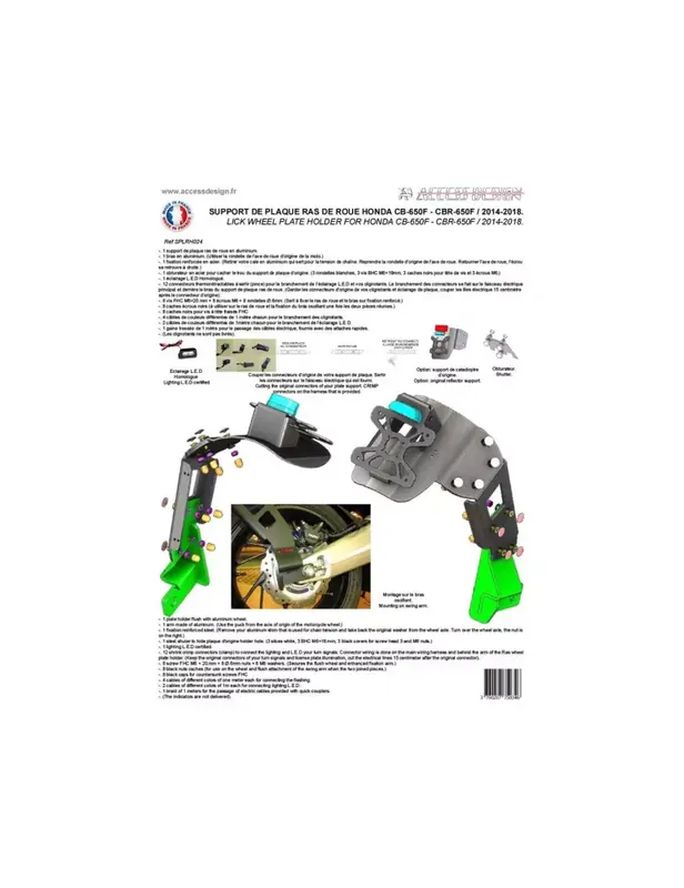 Support de plaque ACCESS DESIGN "ras de roue" noir Honda CB650F Solde