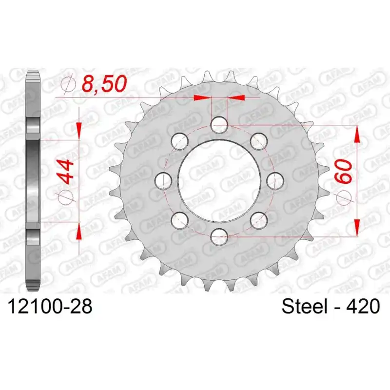 Vente Flash Couronne Acier 28 dents pour chaine 420
