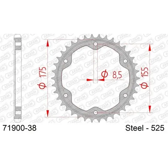 Achat Immédiat Couronne Acier 38 dents pour chaine 525