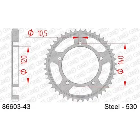 Solde Couronne Acier 43 dents pour chaine 530