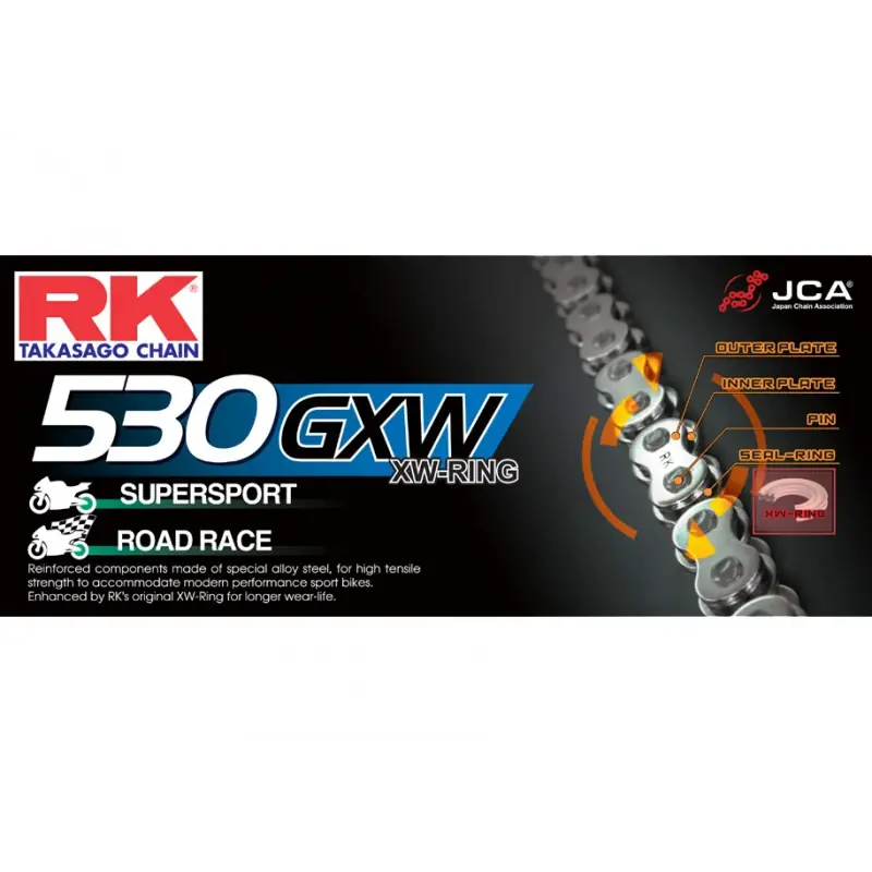 Offre Du Jour Chaine RK 530GXW XW'Ring Ultra Renforcée Pas de 530 – Couleur Acier