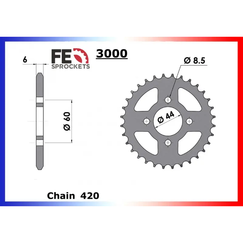 Usine Directe Couronne Acier 30 dents pour chaine 420 – France Equipement 0504.3000.30