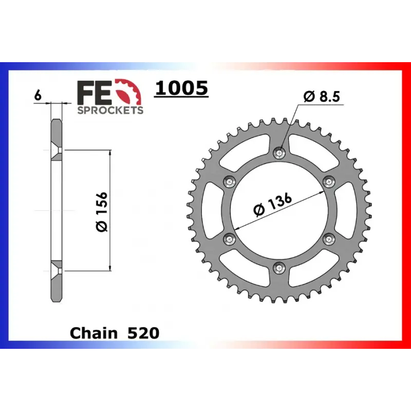 Vente Flash Couronne Acier 47 dents pour chaine 520 – France Equipement 1125.1005.47