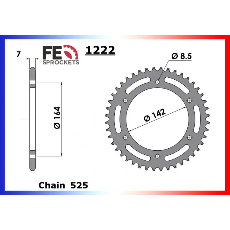 Certifié Couronne Acier 44 dents pour chaine 525 – France Equipement 2490.1222.44