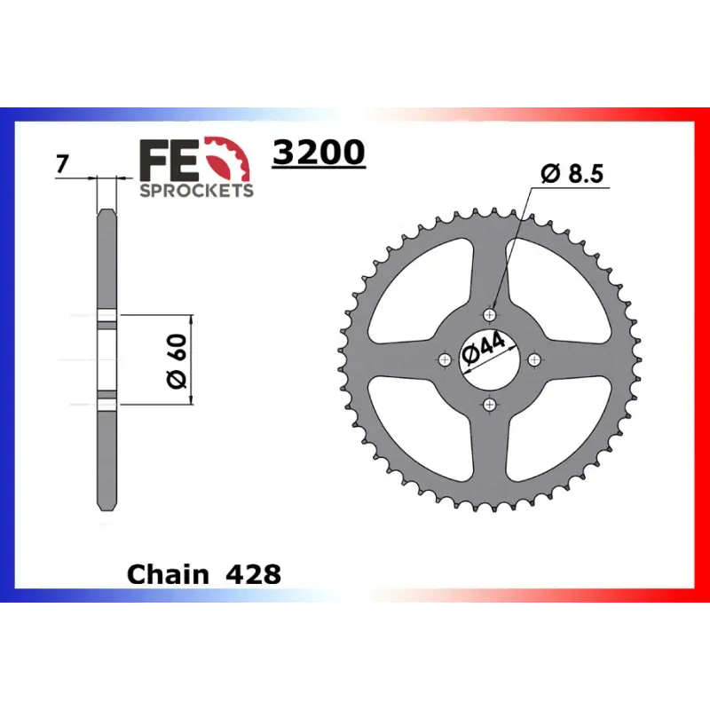 Top Vente Couronne Acier 44 dents pour chaine 428 – France Equipement 2915.3200.44