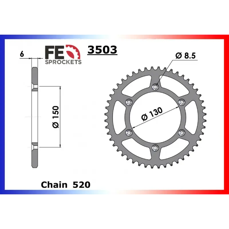 Couronne Acier 44 dents pour chaine 520 – France Equipement 3012.3503.44 Seulement Aujourd&rsquo;hui