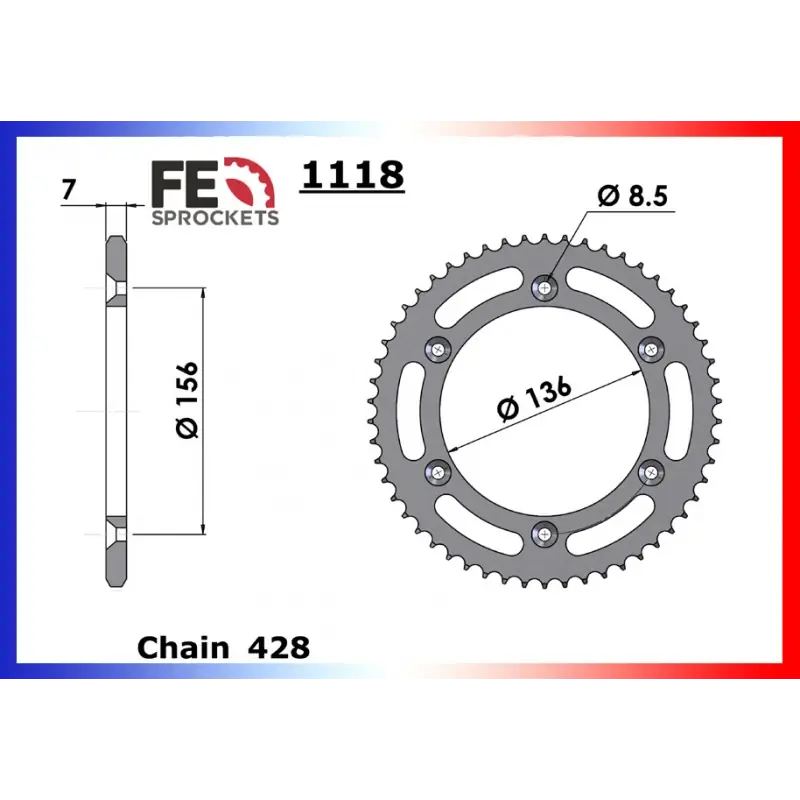 Authentique Couronne Acier 54 dents pour chaine 428 – France Equipement 4502.1118.54