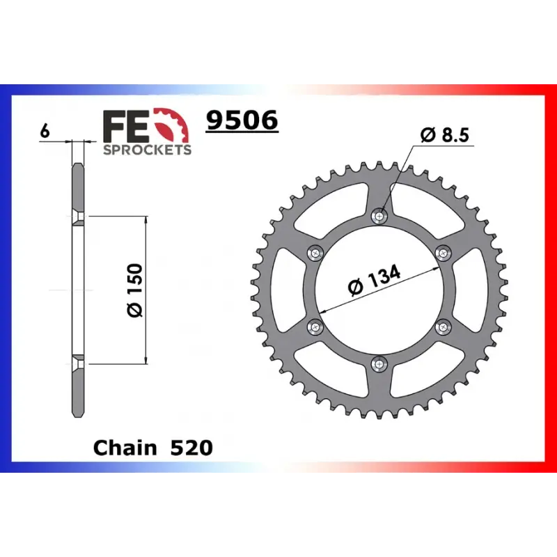 Couronne Acier 46 dents pour chaine 520 – France Equipement 4903.9506.46 Super Prix