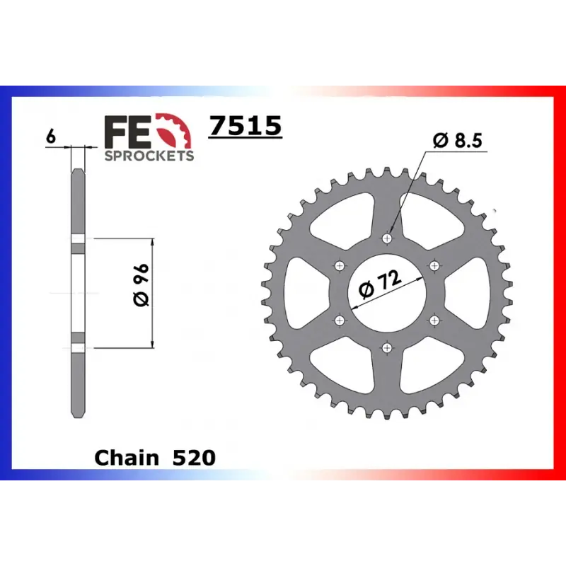 Achat Immédiat Couronne Acier 44 dents pour chaine 520 – France Equipement 5103.7515.44