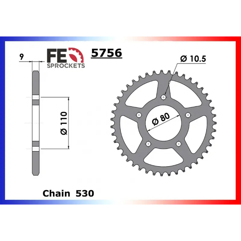 Authentique Couronne Acier 40 dents pour chaine 530 – France Equipement 7603.5756.40