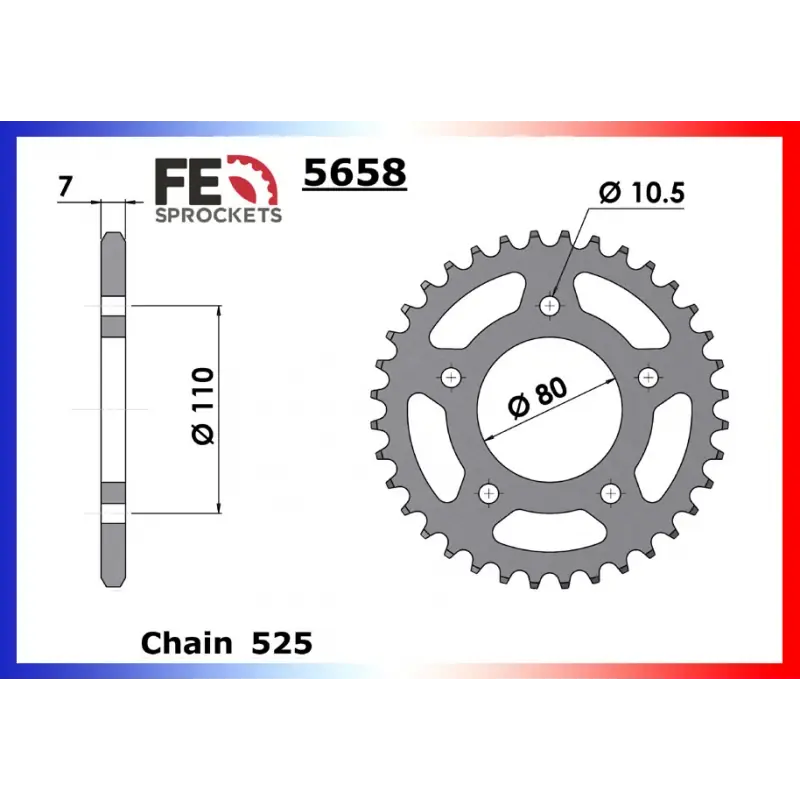 Authentique Couronne Acier 41 dents pour chaine 525 – France Equipement 7609.5658.41