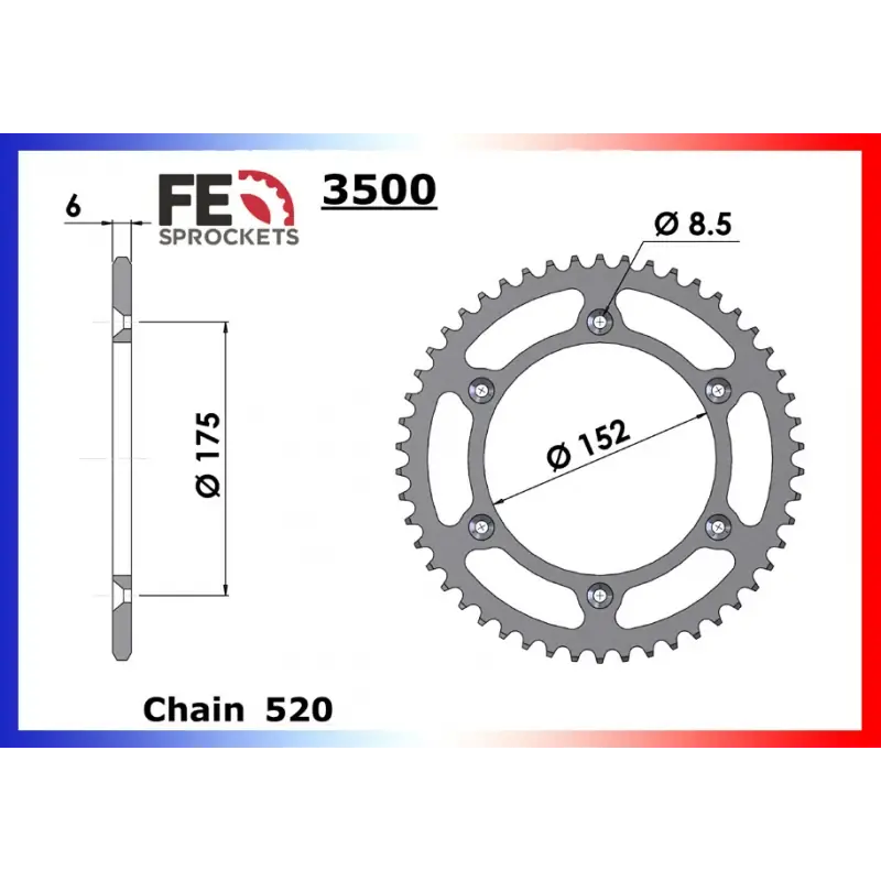 Bon Marché Couronne Acier 42 dents pour chaine 520 – France Equipement 8602.3500.42