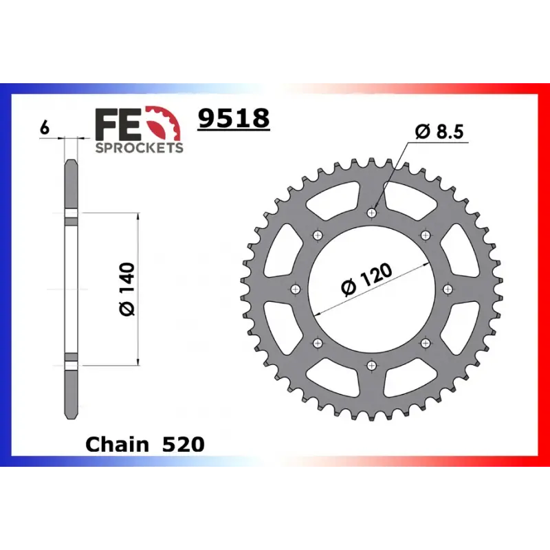 Vente Flash Couronne Acier 43 dents pour chaine 520 – France Equipement 8820.9518.43