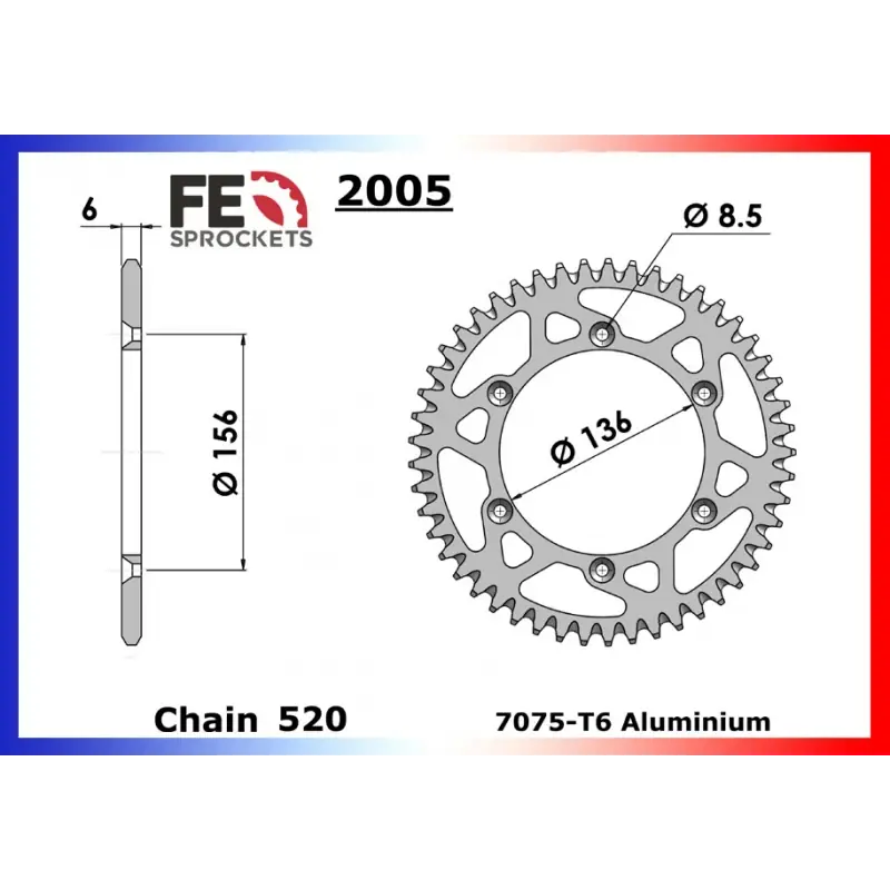 Acheter En Ligne Couronne Alu 44 dents pour chaine 520 – France Equipement 4501.2005.441