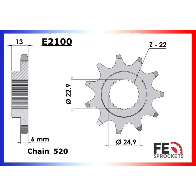 Certifié Pignon 13 dents pour chaine 520 – France Equipement 4200.E2100.13