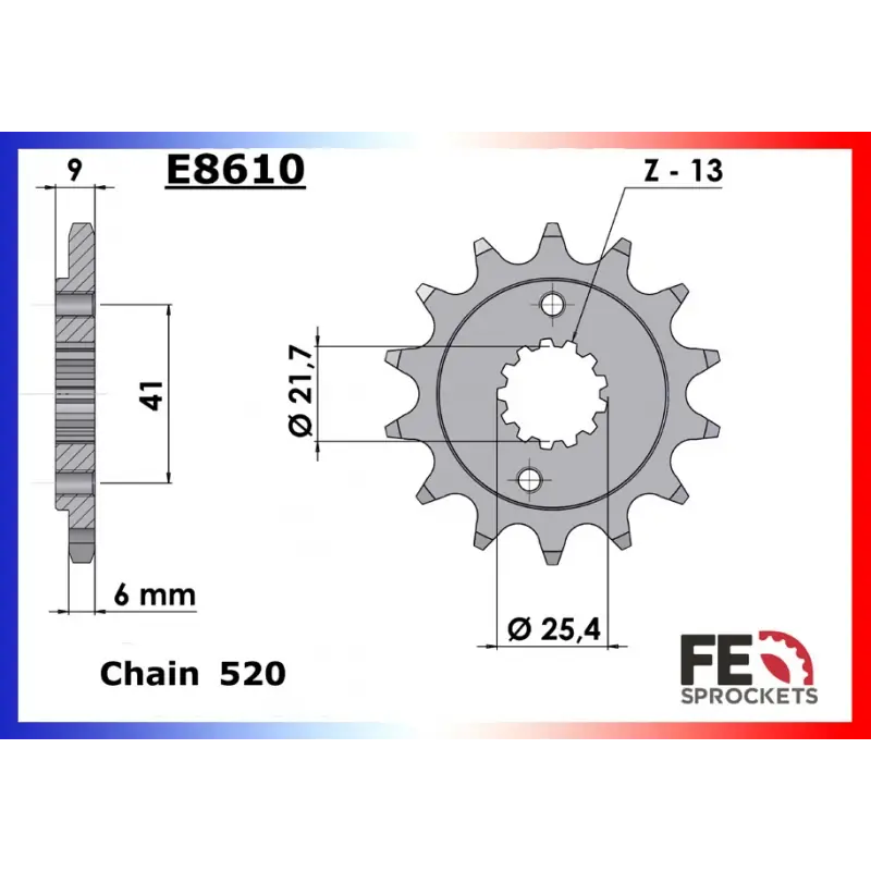 Pignon 13 dents pour chaine 520 – France Equipement 8604.E8610.13 Meilleur Choix