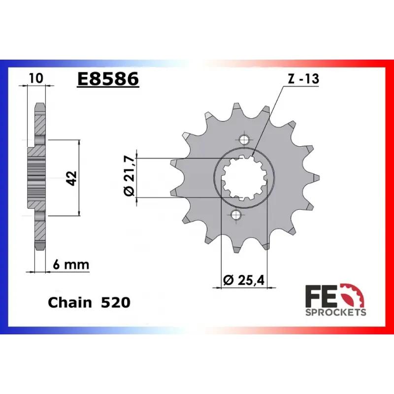 Certifié Pignon 13 dents pour chaine 520 – France Equipement 9104.E8586.13