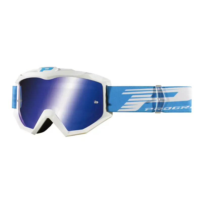 Seulement Aujourd&rsquo;hui Masque / Lunettes Cross – PROGRIP 3201FL Atzaki Blanc / Bleu écran Miroir