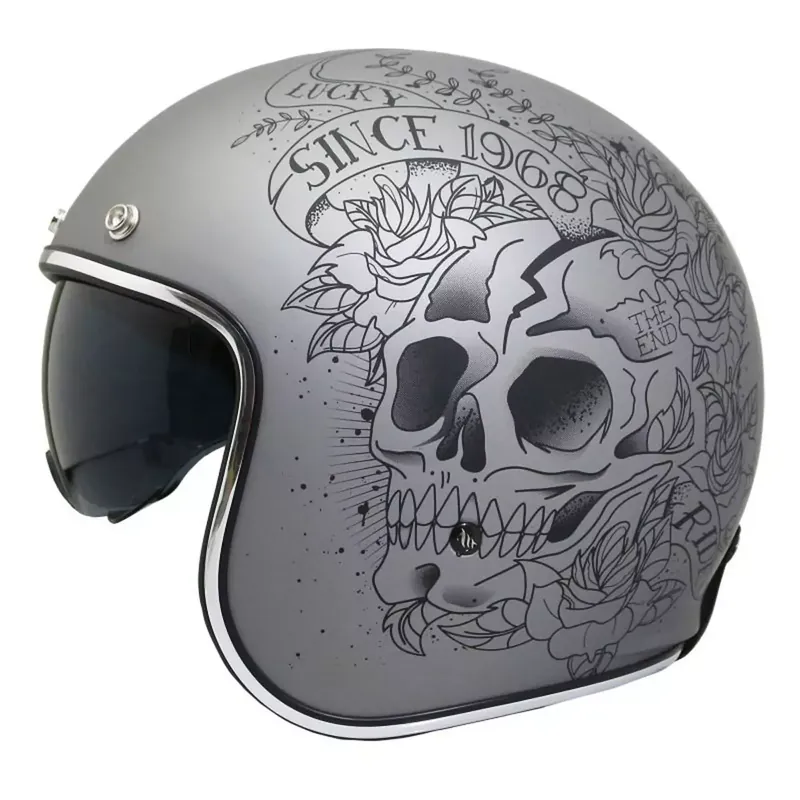 Casque Jet – MT Le Mans 2 SV Skull & Roses Gris Mat XS Usine Directe