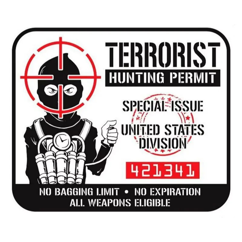 Autocollant / Sticker – LETHAL THREAT Mini Terrorist Hunting Permit 6 x 8cm Promotion Saisonnière