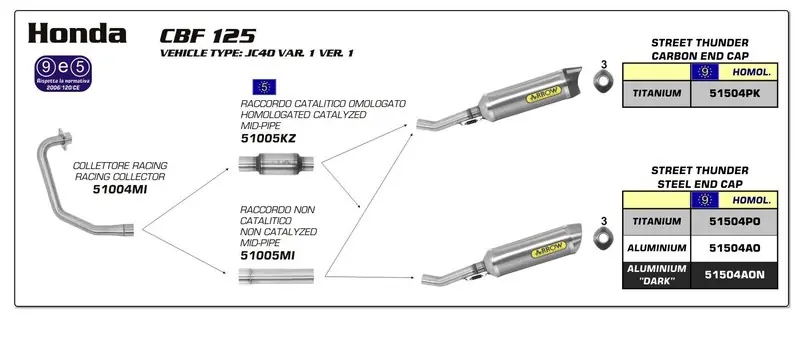 Arrow Ligne d'échappement sil alu + cat pour Honda CBF125 Satisfait Ou Remboursé