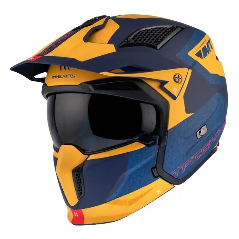 Bon Marché Casque MT STREETFIGHTER SV S TOTEM C3 Bleu Jaune Mat XS – 53/54 cm