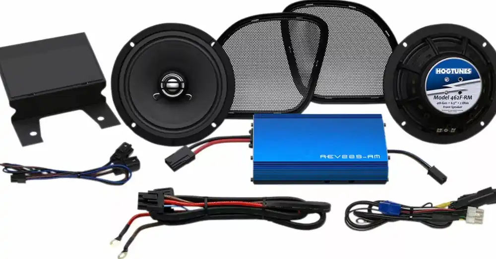 Haute Qualité Kit Haut-Parleurs Avant 6.5&Prime; + Amplificateur 225W Hogtunes Gen4 Noir/Bleu Touring Road Glide