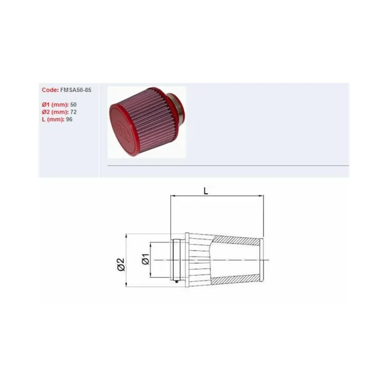 Filtre à air BMC conique Ø50mm – FMSA50-85 Dernière Chance