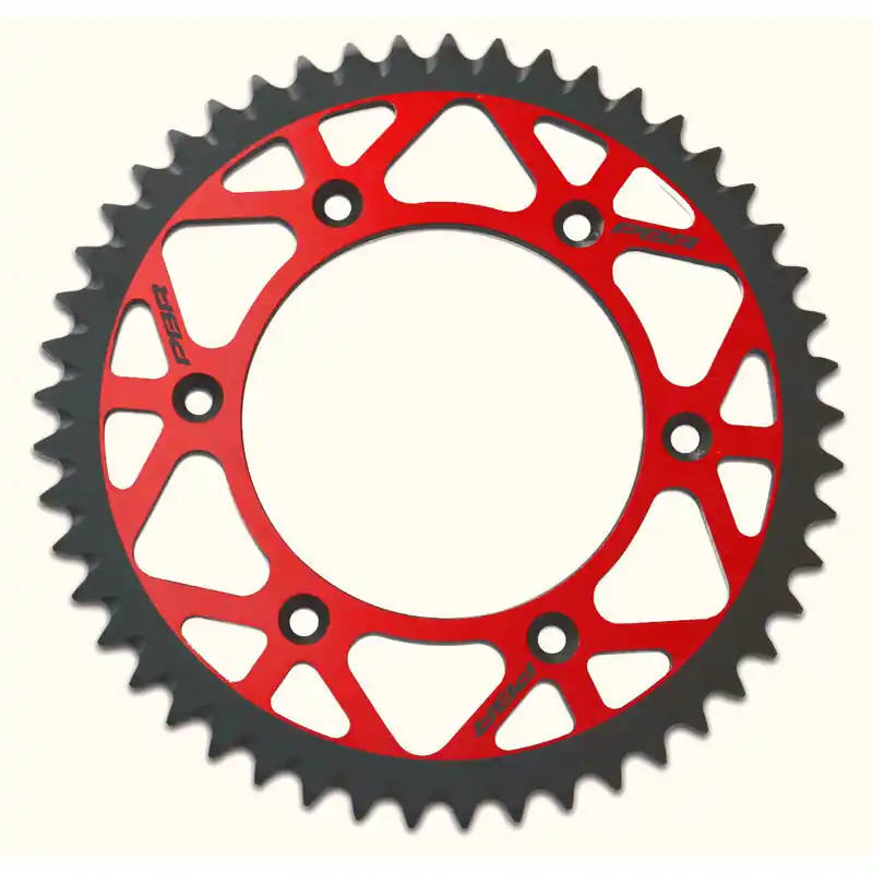 Couronne PBR Twin Color rouge/noir 52 dents alu ultra-light anti-boue anodisé dur pas 520 type 899 Certifié