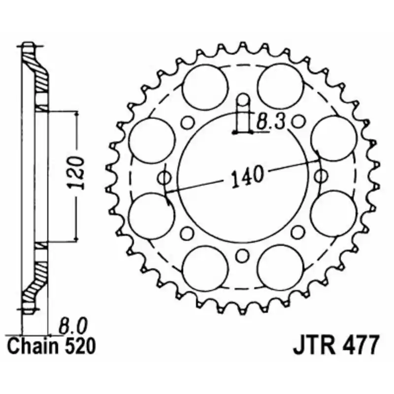 Couronne JT SPROCKETS acier standard 477 – 520 Nouvel Arrivage