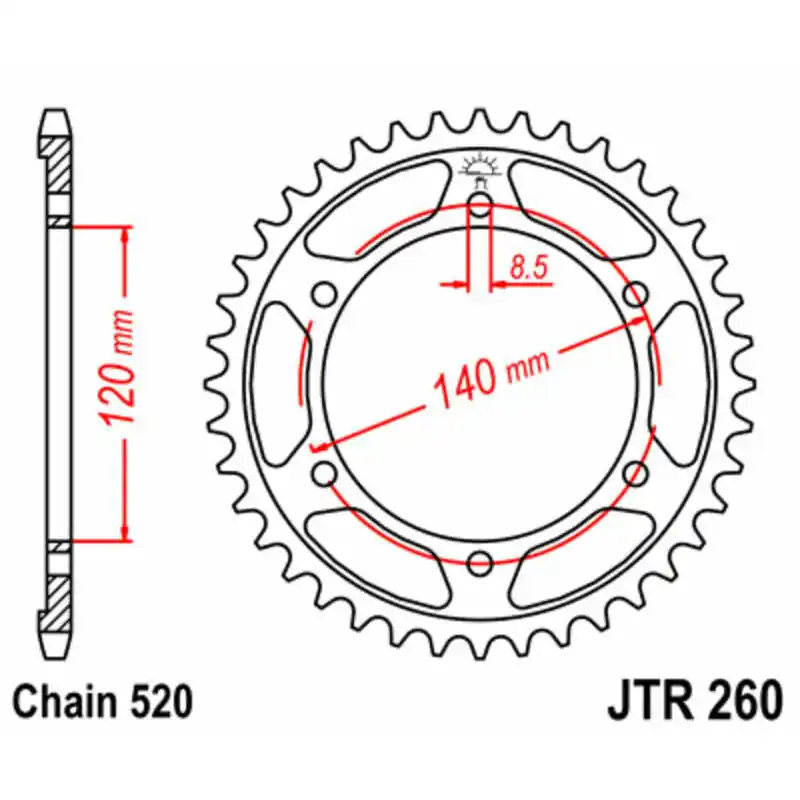 Couronne JT SPROCKETS acier standard 260 - 520 Usine Directe