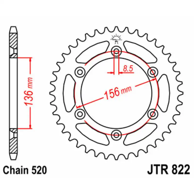 Vente Directe Couronne JT SPROCKETS acier standard 822 - 520