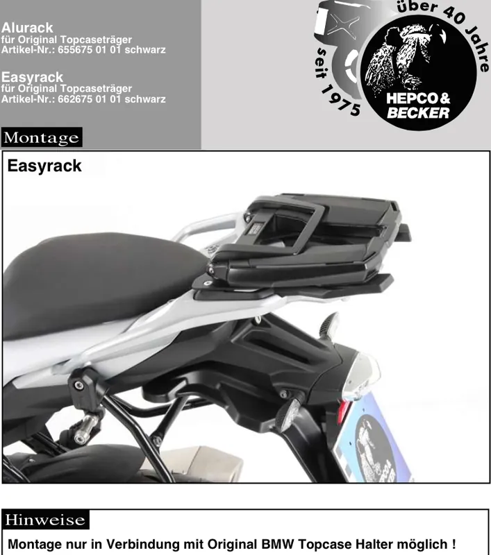 Remise Support de top case Easyrack à combiner avec le support de top case d&rsquo;origine BMW pour la BMW S 1000 XR (15-19)