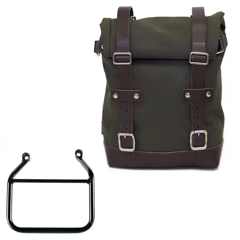 Commande En Gros Sacoche latérale gauche en toile 10L-14L + cadre Triumph Scrambler 400 X – vert/marron