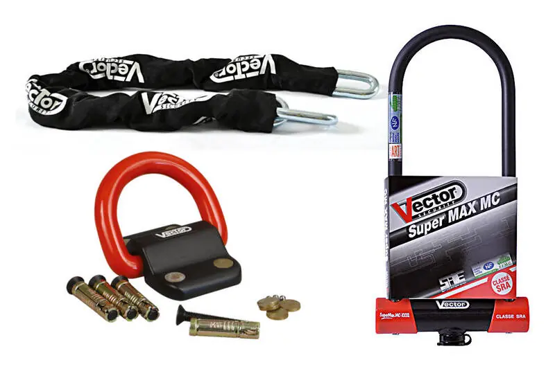 Quantité Limitée VECTOR Diebstahlschutz-Set mit Kette 1.30m + MC Super MAX XXXL Diebstahlschutz U + Bodenanker Compac