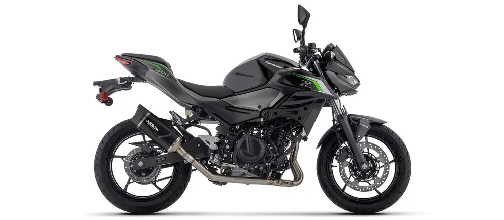 Nouvel Arrivage ARROW Auspuff INDY RACE EVO Aluminium schwarz für Kawasaki Z500, Ninja 500 Modelljahr 2024-