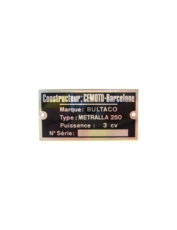 Commander Maintenant BULTACO Metralla 250 plaque d'identification aluminium